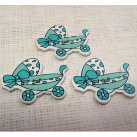 Деревянная пуговица "Колясочка", цвет бирюзовый, размер 30*40 мм, 1 шт