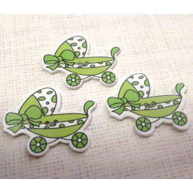 Дерев'яна гудзик "Колясочка", колір зелений, розмір 30 * 40 мм, 1 шт