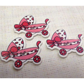 Деревянная пуговица "Колясочка", цвет красный , размер 30*40 мм, 1 шт