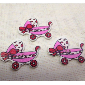 Дерев'яна гудзик "Колясочка", колір яскраво-рожевий, розмір 30 * 40 мм, 1 шт