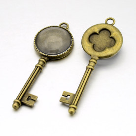 Металлическая подвеска Ключ с кабошоном, 1 шт, античная бронза, 20 мм