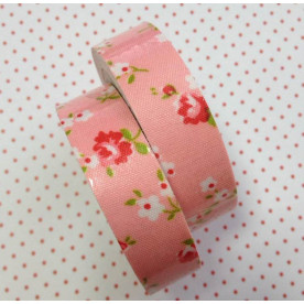 Стрічка тканинна на клейовий основі, квіти на рожевому тлі, 15 мм, 4 м