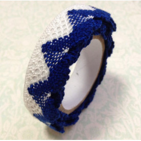 Лента на клеевой основе, кружево белое с синим, 1 м, 20 мм