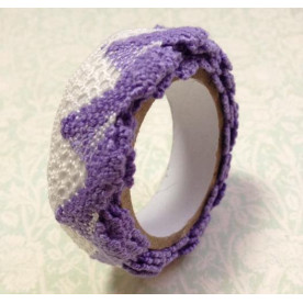 Лента на клеевой основе, кружево белое с сиреневым, 1 м, 20 мм