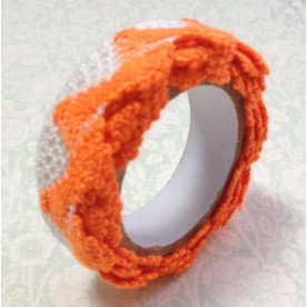 Лента на клеевой основе, кружево белое с оранжевым, 1 м, 20 мм