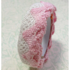 Стрічка на клейовий основі, мереживо біле з рожевим, 1 м, 20 мм