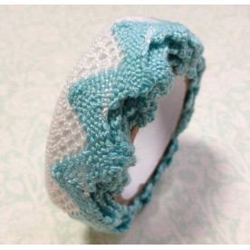 Лента на клеевой основе, кружево белое с бирюзовым, 1 м, 20 мм