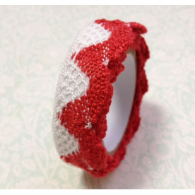 Лента на клеевой основе, кружево белое с красным, 1 м, 20 мм