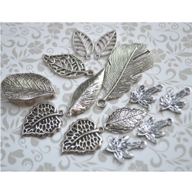 Набір металевих підвісок "Листочки", 13 шт, античне срібло