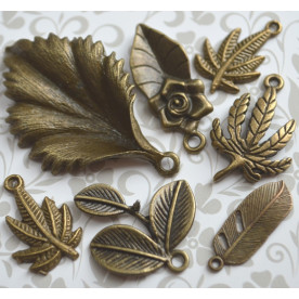 Набір металевих підвісок "Флора", 7 шт, антична бронза