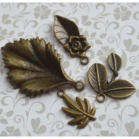 Набір металевих підвісок "Флора", 6 шт, антична бронза