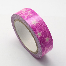 Скотч на тканевой основе с глиттером Звезды, цвет сиреневый, 15 мм, 4 м