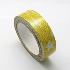 Скотч на тканевой основе с глиттером Звезды, цвет золото, 15 мм, 4 м