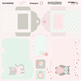 Лист двусторонней бумаги 20х20 см Конверты Baby Girl от Scrapmir
