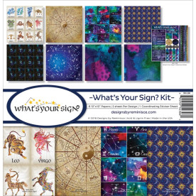 Набір паперу "What's Your Sign?", 30 * 30 см, 8 листів + лист з наклейками від Reminisce
