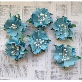 Набор цветов Wild flower голубой, размер 3 см, 6 шт от СкрапКлумба