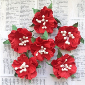 Набор цветов Wild flower красный, размер 3 см, 6 шт от СкрапКлумба