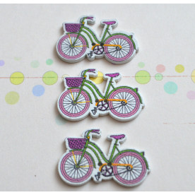 Дерев'яна гудзик Велосипед з кошиком, 31,5 * 20 мм, рожевий