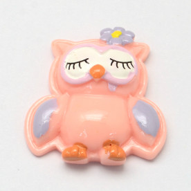 Пластиковий кабошон Сова з квіточкою, рожевий, 28 * 27 мм