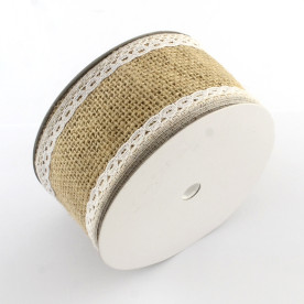 Стрічка з мішковини з мереживним краєм, 1 м, ширина 5 см