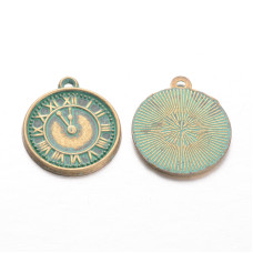 Металлическая подвеска Часики, с нанесением эмали, 20*17,5 мм, 1 шт