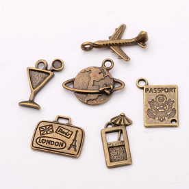 Набір металевих підвісок "Подорож", 6 шт, антична бронза