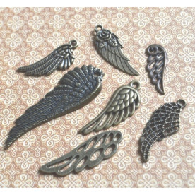 Набор металлических подвесок Крылья, 7 шт, античная бронза