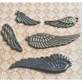 Набор металлических подвесок Крылья, 5 шт, античная бронза