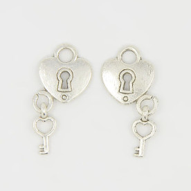 Металлическая подвеска "Замок Сердечко с ключиком", серебро, 15*12,5 мм , 1 шт