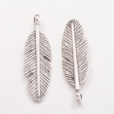 Металлическая подвеска, Перышко, серебро, 30*9 мм , 1 шт