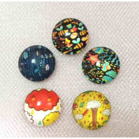 Набор стеклянных кабошонов Узоры, 14 мм, 5 шт