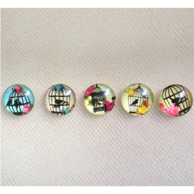 Набор кабошонов Птички в клетке, 12 мм, 5 шт