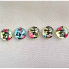 Набор кабошонов Птички в клетке 1, 12 мм, 5 шт