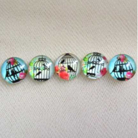 Набор кабошонов Птички в клетке 2, 12 мм, 5 шт