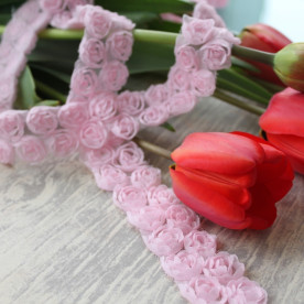 Лента шифоновая, 2 цветка, ширина 3 см, розовый цвет, 90 см