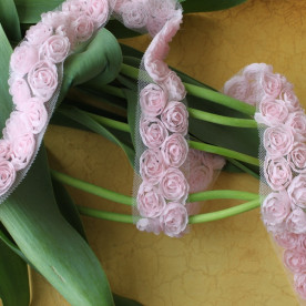 Стрічка шифонова, 2 квітки, ширина 35 мм, 90 см, колір рожевий