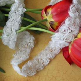 Стрічка шифонова, 2 квітки, ширина 35 мм, 90 см, колір кремовий