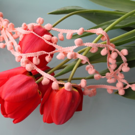 Тасьма з помпонами, колір персиковий, 15 мм, ширина тасьми 25 мм, 90 см