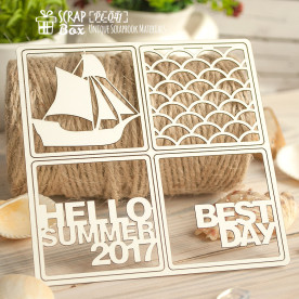 Чипборд Карточка Hello Summer набор из 4-х шт, 106*106 мм от Scrapbox