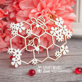 Чипборд Соты с цветами и пчелами, 70*47 мм от ScrapBox