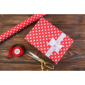 Упаковочная бумага в рулоне, Сердечки, красный, 8 м, 70 см,  80 г/м²