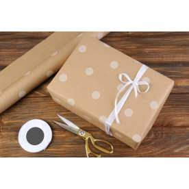 Папір пакувальний рулонний, крафт, Горох білий, 8 м х 70см, 80 г/м²