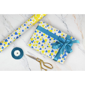 Пакувальний папір в рулоні, жовто-сині серця, 8 м, 70 см, 80 г/м²