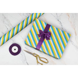 Упаковочная бумага в рулоне, желто-синяя полоска, 8 м, 70 см,  80 г/м²