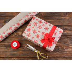 Бумага упаковочная новогодняя, Красные снежинки, 8х0,7м, 80 г/м²