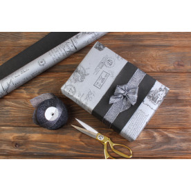 Бумага крафт, Открытка, серебро, черная, 8x0,69м