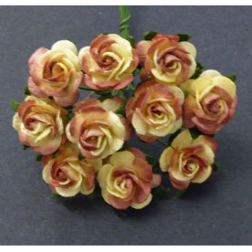 Набор 10 розочек 15 мм коричнево-кремового цвета