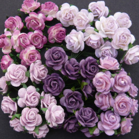 Набір 10 трояндочок 15 мм в бузково-фіолетових тонах