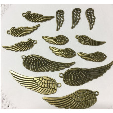 Набір металевих підвісок Крила, 14 шт, антична бронза