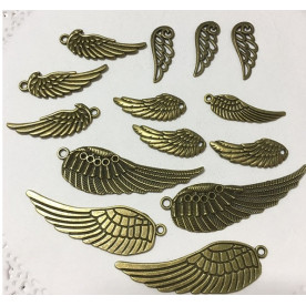 Набор металлических подвесок Крылья, 14 шт, античная бронза
